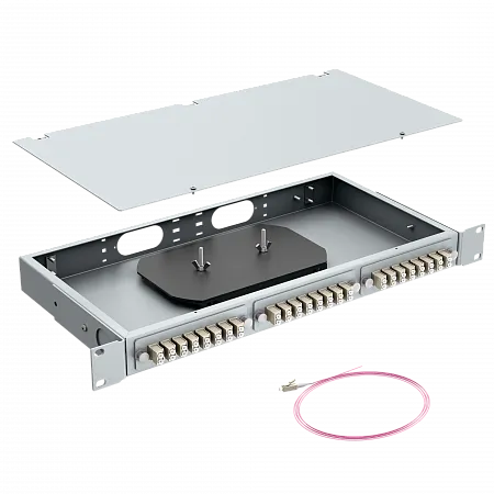 Кросс оптический стоечный LANMIR укомплектованный 8 розеток 2LC/UPC 16 портов MM 50/125 OM4 1U серый