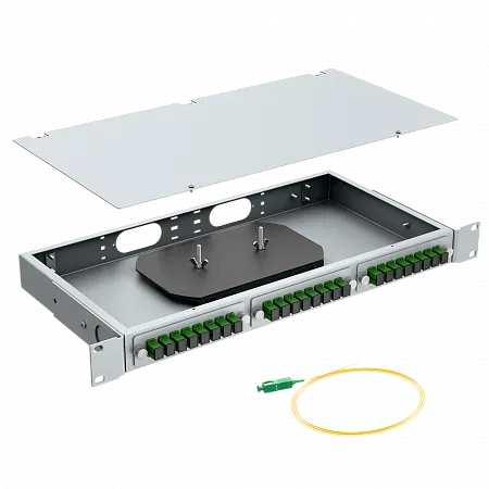 Кросс оптический стоечный LANMIR укомплектованный 8 розеток SC/APC 16 портов SM 9/125 OS2 1U серый