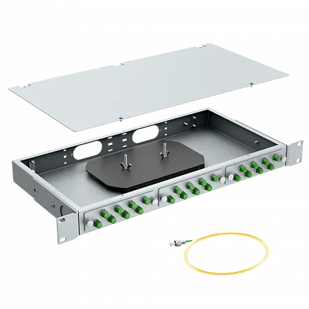 Кросс оптический стоечный LANMIR укомплектованный 4 розетки FC/APC 8 портов SM 9/125 OS2 1U серый